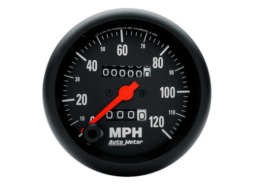 Speedometer - Z-Series - 120 MPH - Mechanical - Analog - 3-3/8 in Diameter - Black Face - Each
