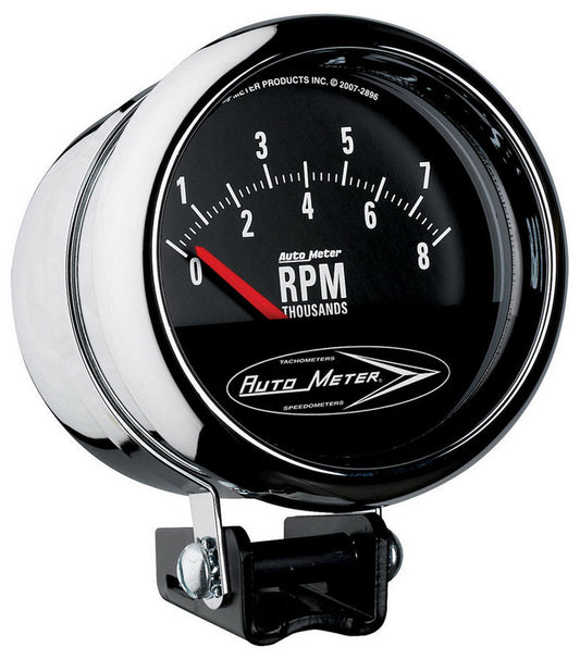Tachometer - Traditional Chrome - 8000 RPM - Electric - Analog - Short Sweep - 3-3/4 in Diameter - Pedestal Mount - Black Face - Each
