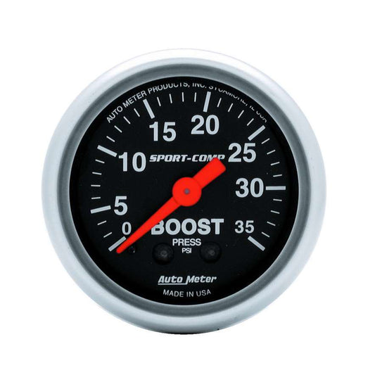 Boost Gauge - Sport Comp - 0-35 psi - Mechanical - Analog - 2-1/16 in Diameter - Black Face - Each