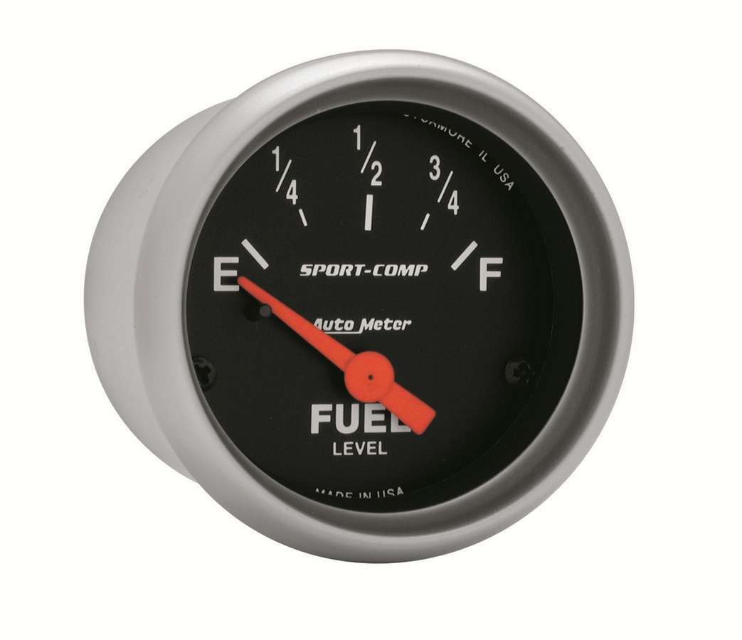 Fuel Level Gauge - Sport-Comp - 0-90 ohm - Electric - Analog - Short Sweep - 2-1/16 in Diameter - Black Face - Each