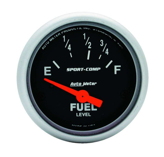 Fuel Level Gauge - Sport-Comp - 73-10 ohm - Electric - Analog - Short Sweep - 2-1/16 in Diameter - Black Face - Each