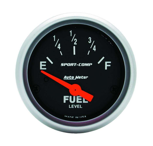 Fuel Level Gauge - Sport-Comp - 240-33 ohm - Electric - Analog - Short Sweep - 2-1/16 in Diameter - Black Face - Each