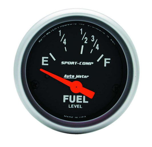 Fuel Level Gauge - Sport-Comp - 16-158 ohm - Electric - Analog - Short Sweep - 2-1/16 in Diameter - Black Face - Each