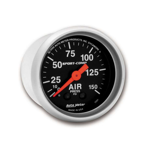 Air Pressure Gauge - Sport-Comp - 0-150 psi - Mechanical - Analog - 2-1/16 in Diameter - Black Face - Each