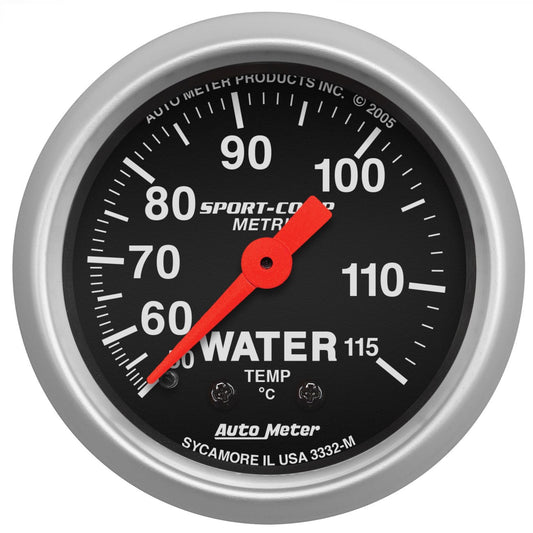 Water Temperature Gauge - Sport-Comp - 50-115 Degree C - Mechanical - Analog - Full Sweep - 2-1/16 in Diameter - Black Face - Each