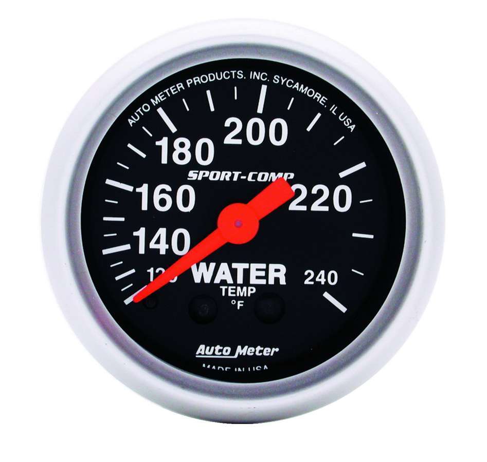 Water Temperature Gauge - Sport-Comp - 120-240 Degree F - Mechanical - Analog - Full Sweep - 2-1/16 in Diameter - Black Face - Each