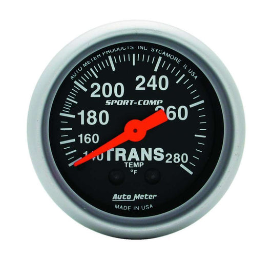 Transmission Temperature Gauge - Sport-Comp - 140-280 Degree F - Mechanical - Analog - Full Sweep - 2-1/16 in Diameter - Black Face - Each