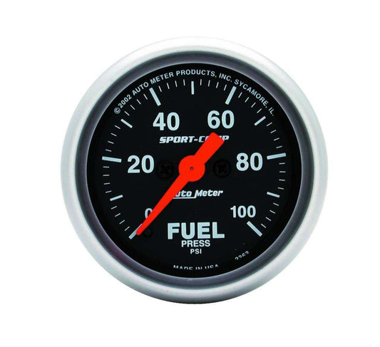 Fuel Pressure Gauge - Sport-Comp - 0-100 psi - Electric - Analog - Full Sweep - 2-1/16 in Diameter - Black Face - Each