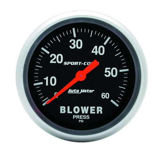 Blower Pressure Gauge - Sport-Comp - 0-60 psi - Mechanical - Analog - 2-5/8 in Diameter - Black Face - Each