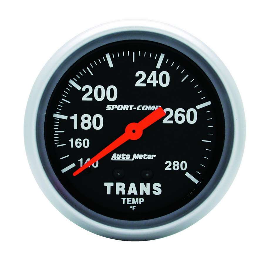 Transmission Temperature Gauge - Sport-Comp - 140-280 Degree F - Mechanical - Analog - Full Sweep - 2-5/8 in Diameter - Black Face - Each