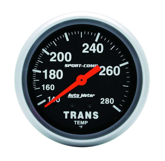 Transmission Temperature Gauge - Sport-Comp - 140-280 Degree F - Mechanical - Analog - Full Sweep - 2-5/8 in Diameter - Black Face - Each