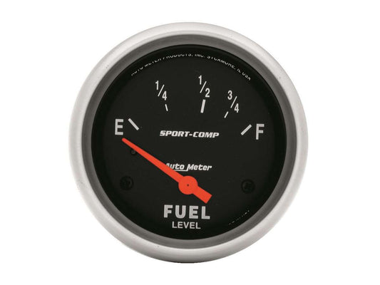 Fuel Level Gauge - Sport-Comp - 73-10 ohm - Electric - Analog - Short Sweep - 2-5/8 in Diameter - Black Face - Each