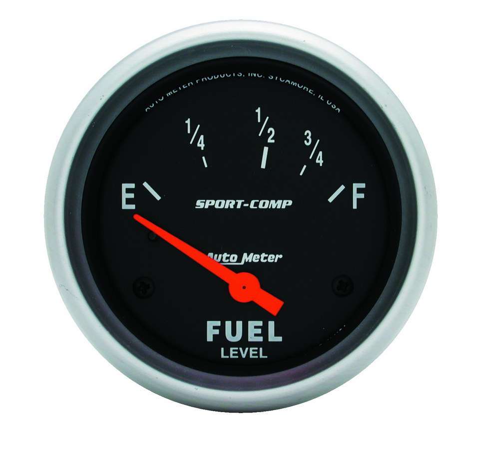Fuel Level Gauge - Sport-Comp - 240-33 ohm - Electric - Analog - Short Sweep - 2-5/8 in Diameter - Black Face - Each