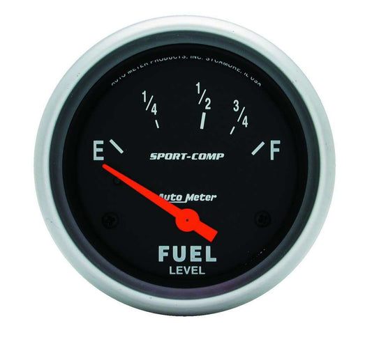 Fuel Level Gauge - Sport-Comp - 240-33 ohm - Electric - Analog - Short Sweep - 2-5/8 in Diameter - Black Face - Each