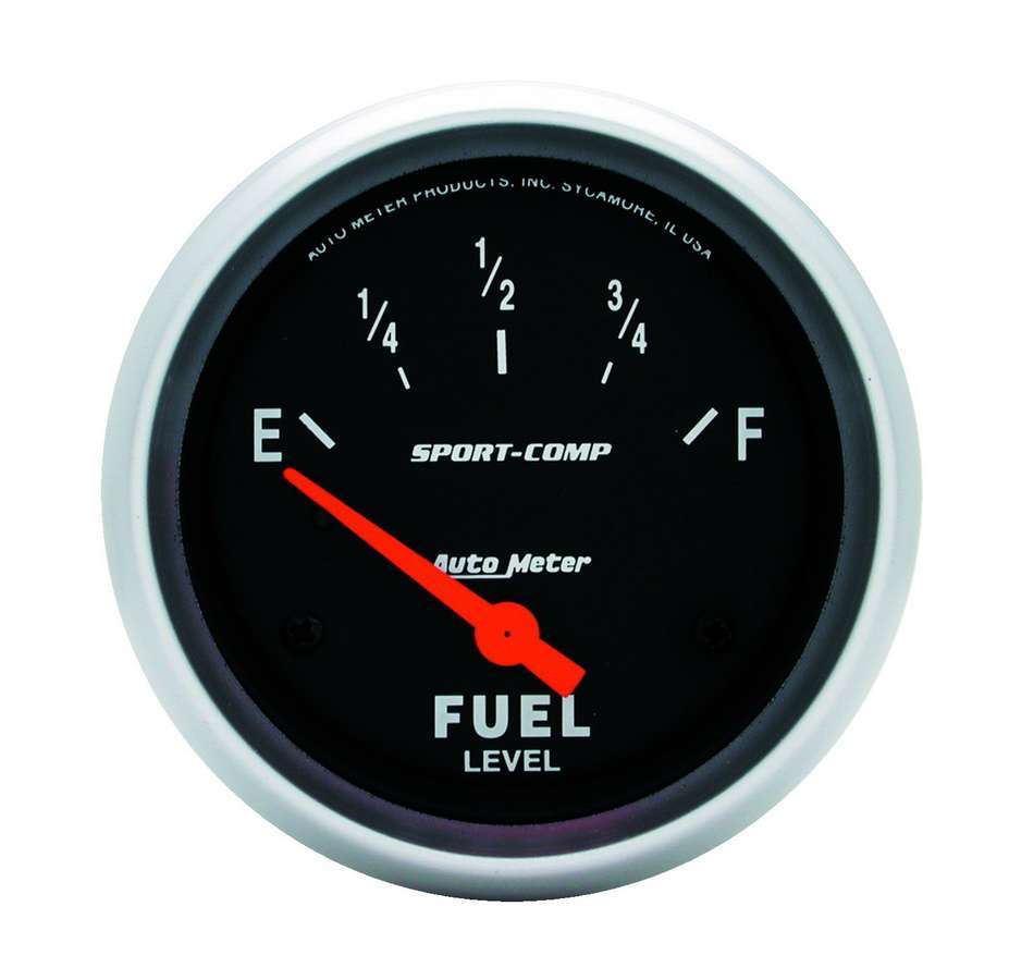 Fuel Level Gauge - Sport-Comp - 0-30 ohm - Electric - Analog - Short Sweep - 2-5/8 in Diameter - Black Face - Each