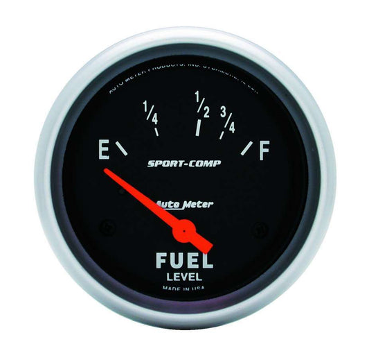 Fuel Level Gauge - Sport-Comp - 16-158 ohm - Electric - Analog - Short Sweep - 2-5/8 in Diameter - Black Face - Each