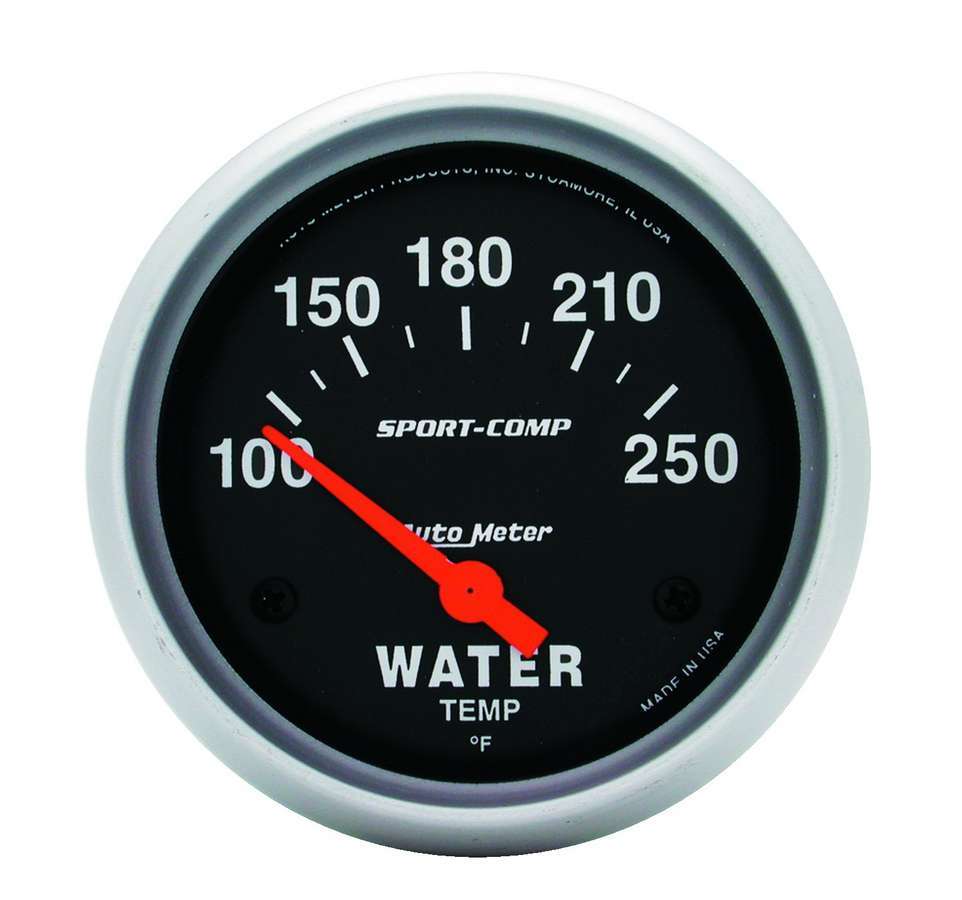 Water Temperature Gauge - Sport-Comp - 100-250 Degree F - Electric - Analog - Short Sweep - 2-5/8 in Diameter - Black Face - Each