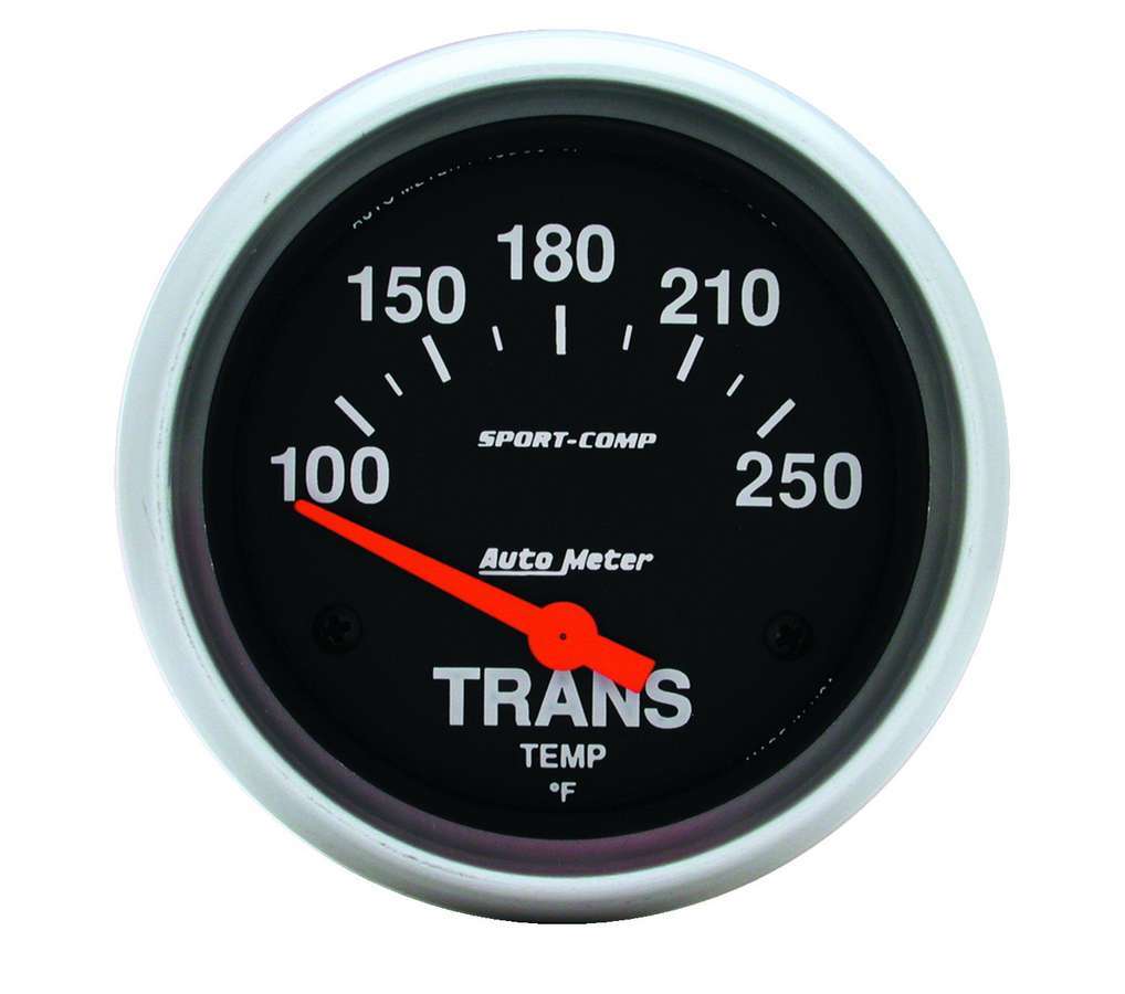 Transmission Temperature Gauge - Sport-Comp - 100-250 Degree F - Electric - Analog - Short Sweep - 2-5/8 in Diameter - Black Face - Each