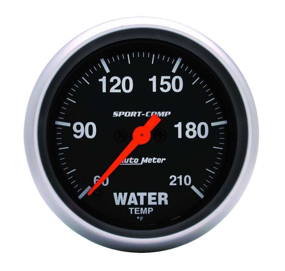Water Temperature Gauge - Sport-Comp - 60-210 Degree F - Electric - Analog - Full Sweep - 2-5/8 in Diameter - Black Face - Each
