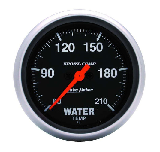 Water Temperature Gauge - Sport-Comp - 60-210 Degree F - Electric - Analog - Full Sweep - 2-5/8 in Diameter - Black Face - Each