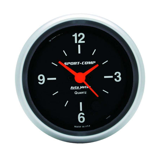 Clock Gauge - Sport-Comp - Electric - Analog - 2-5/8 in Diameter - Black Face - Each