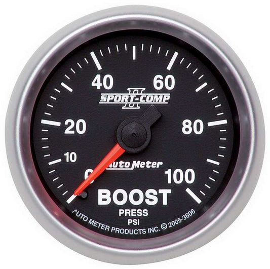 Boost Gauge - Sport-Comp II - 0-100 psi - Mechanical - Analog - 2-1/16 in Diameter - Black Face - Each