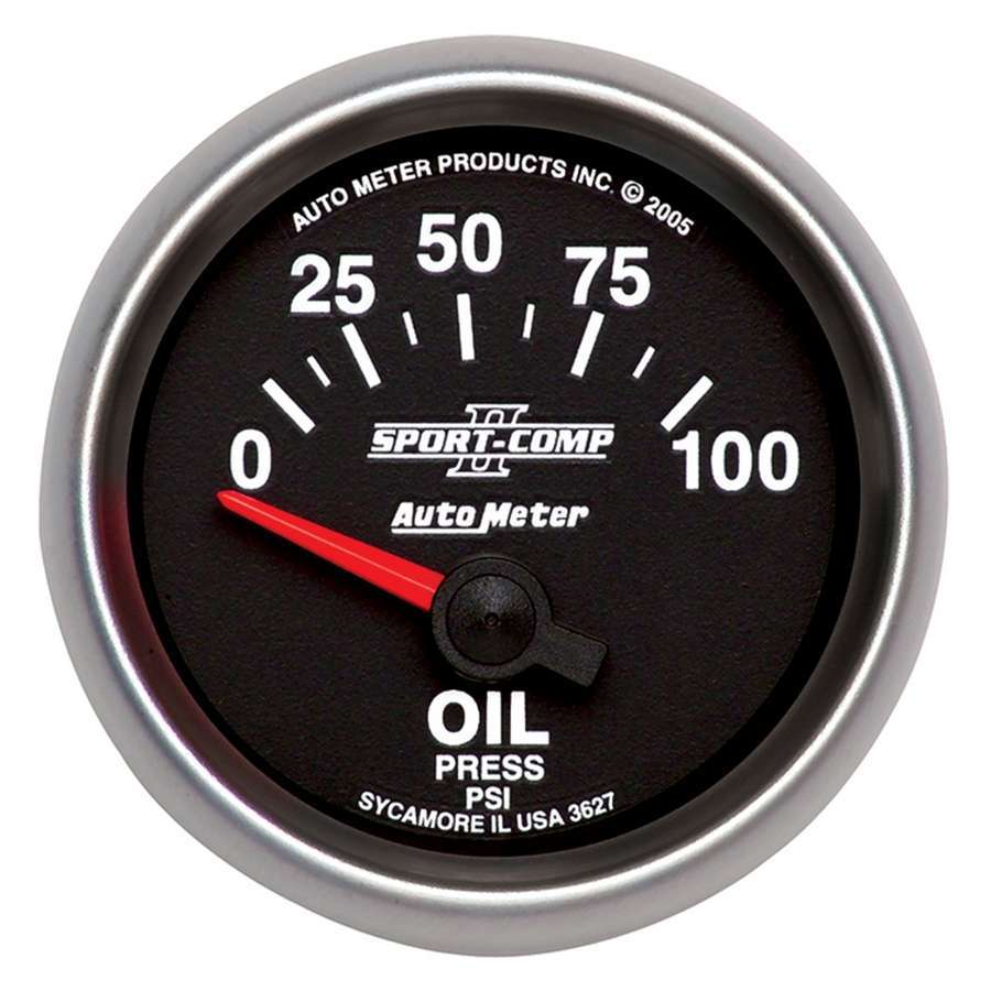 Oil Pressure Gauge - Sport-Comp II - 0-100 psi - Electric - Analog - Short Sweep - 2-1/16 in Diameter - Black Face - Each