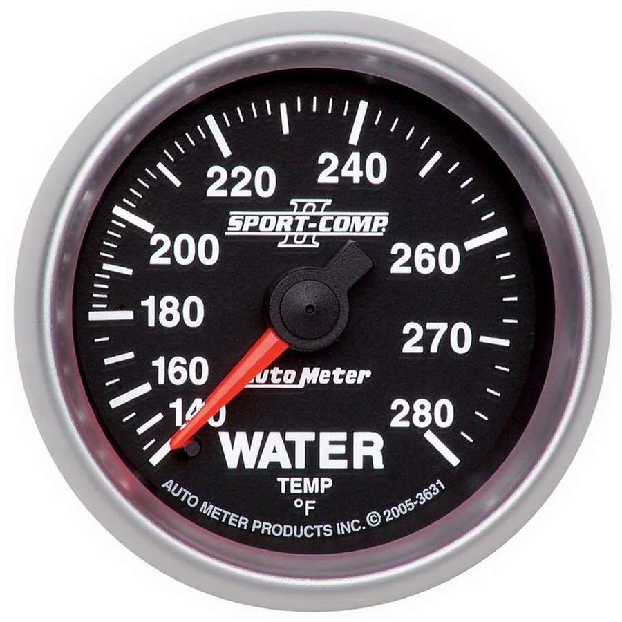 Water Temperature Gauge - Sport-Comp II - 140-280 Degree F - Mechanical - Analog - Full Sweep - 2-1/16 in Diameter - Black Face - Each