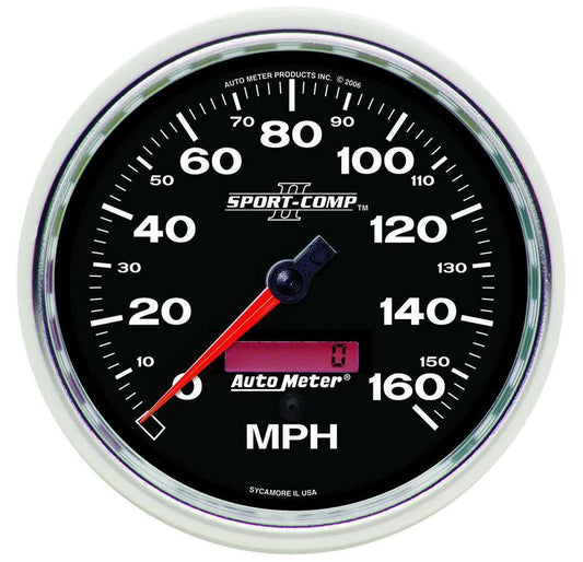 Speedometer - Sport-Comp II - 160 MPH - Electric - Analog - 5 in Diameter - Programmable - Black Face - Each