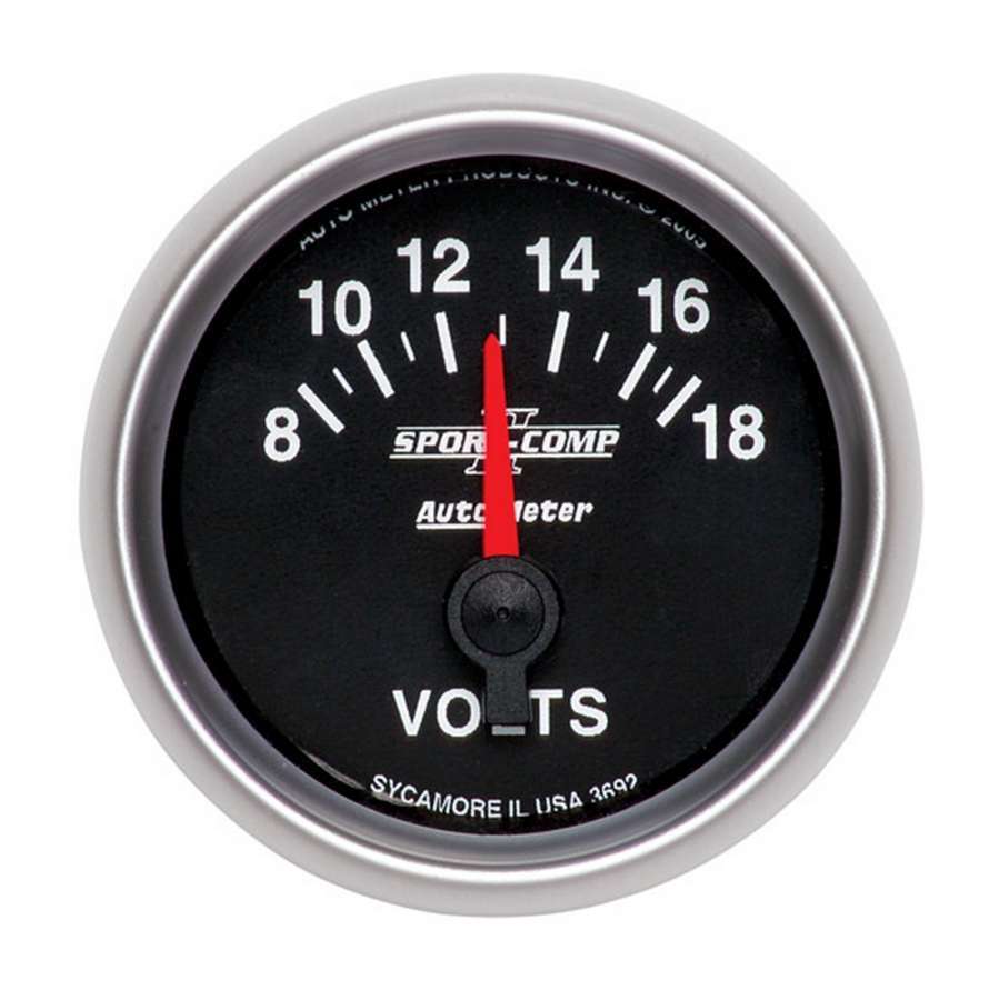 Voltmeter - Sport-Comp II - 8-18V - Electric - Analog - Short Sweep - 2-1/16 in Diameter - Black Face - Each