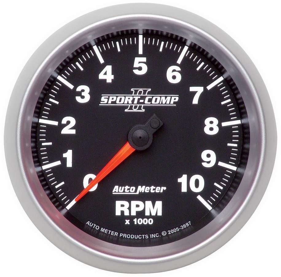 Tachometer - Sport-Comp II - 10000 RPM - Electric - Analog - 3-3/8 in Diameter - Dash Mount - Black Face - Each