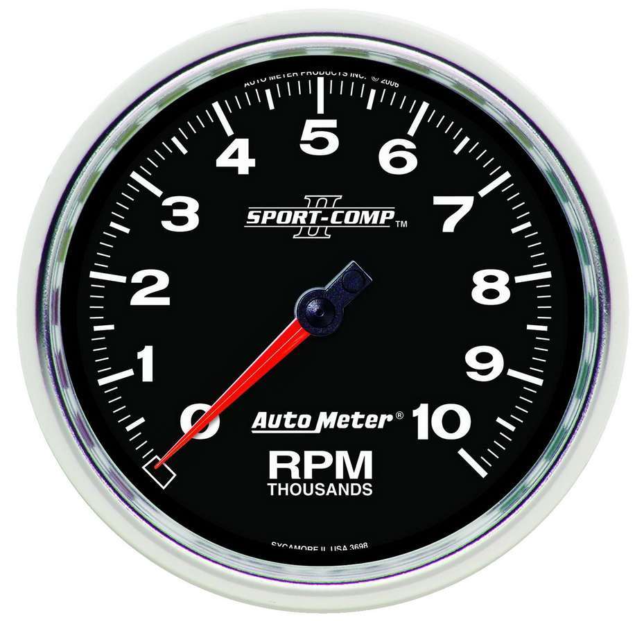 Tachometer - Sport-Comp II - 10000 RPM - Electric - Analog - 5 in Diameter - Dash Mount - Black Face - Each