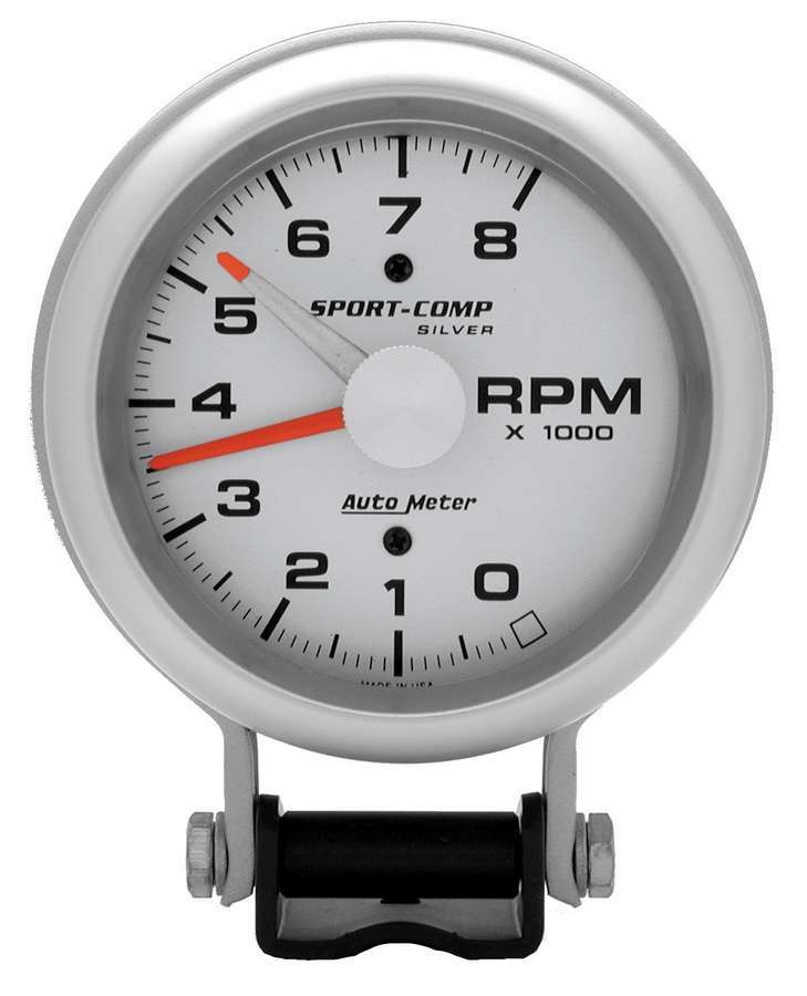 Tachometer - Ultra-Lite - 8000 RPM - Electric - Analog - 3-3/4 in Diameter - Pedestal Mount - Silver Face - Each