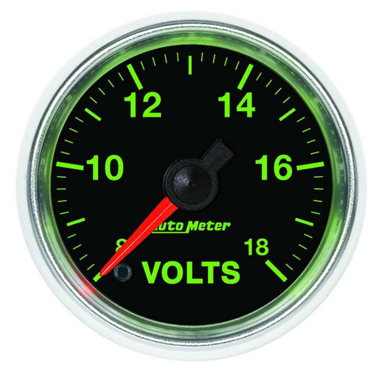 Voltmeter - GS - 8-18V - Electric - Analog - Full Sweep - 2-1/16 in Diameter - Black Face - Each