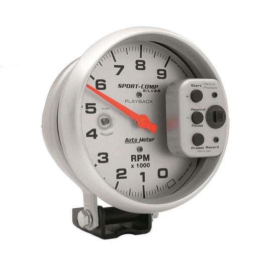 Tachometer - Ultra-Lite - 9000 RPM - Electric - Analog - 5 in Diameter - Pedestal Mount - Playback - Silver Face - Each