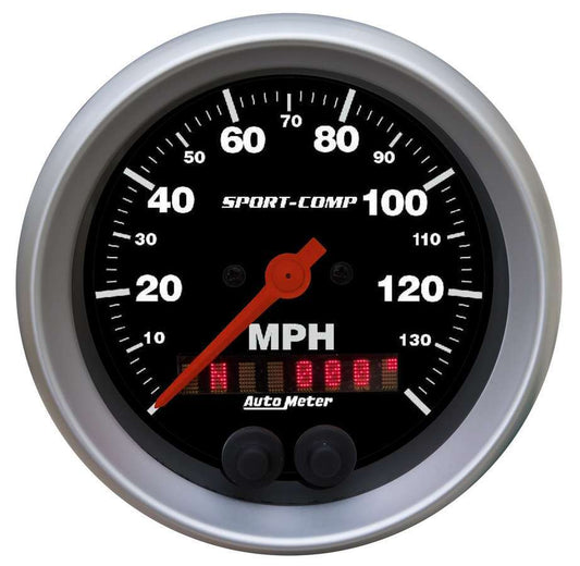 Speedometer - Sport-Comp - 140 MPH - Electric - Analog - 3-3/8 in Diameter - GPS Tracking - Black Face - Each