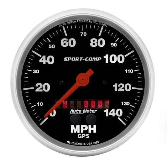Speedometer - Sport-Comp - 140 MPH - Electric - Analog - 5 in Diameter - GPS Tracking - Black Face - Each