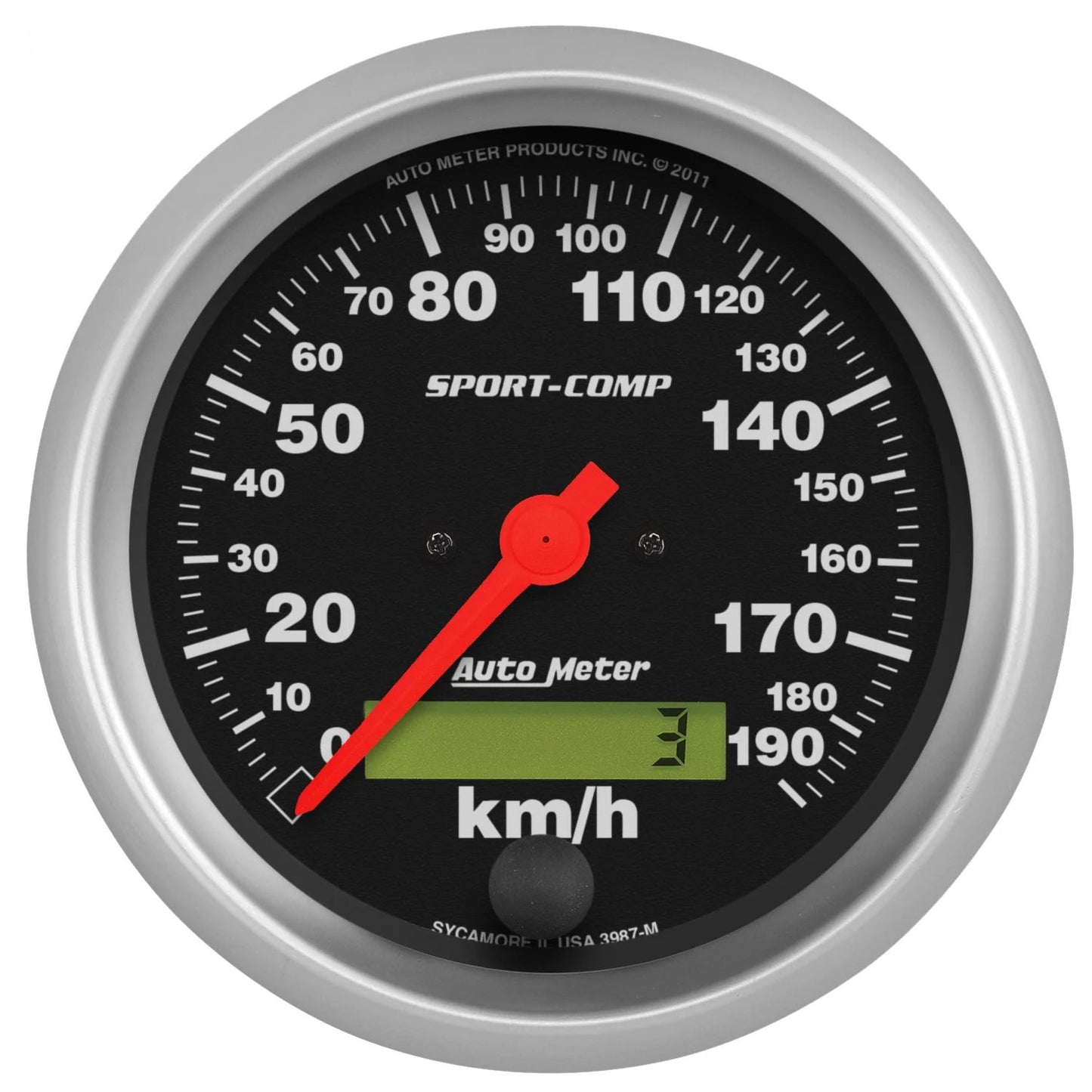 Speedometer - Sport-Comp - 190 KPH - Electric - Analog - 3-3/8 in Diameter - Programmable - Black Face - Each