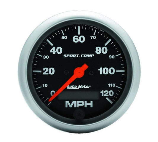 Speedometer - Sport-Comp - 120 MPH - Electric - Analog - 3-3/8 in Diameter - Programmable - Black Face - Each