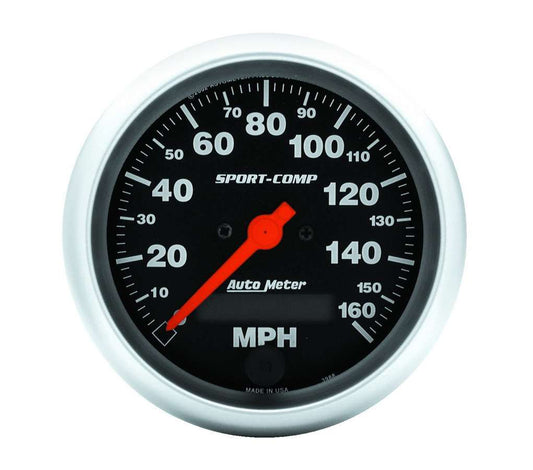 Speedometer - Sport-Comp - 160 MPH - Electric - Analog - 3-3/8 in Diameter - Programmable - Black Face - Each