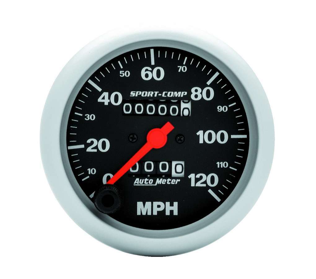Speedometer - Sport-Comp - 120 MPH - Mechanical - Analog - 3-3/8 in Diameter - Black Face - Each