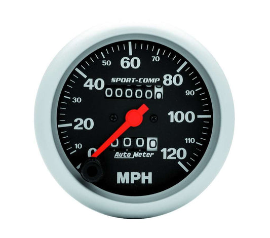 Speedometer - Sport-Comp - 120 MPH - Mechanical - Analog - 3-3/8 in Diameter - Black Face - Each