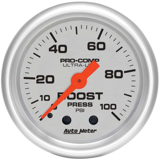 Boost Gauge - Ultra-Lite - 0-100 psi - Mechanical - Analog - 2-1/16 in Diameter - Silver Face - Each