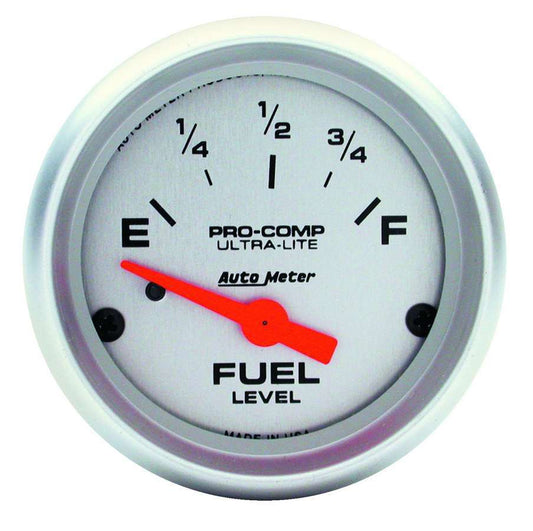 Fuel Level Gauge - Ultra-Lite - 240-33 ohm - Electric - Analog - Short Sweep - 2-1/16 in Diameter - Silver Face - Each