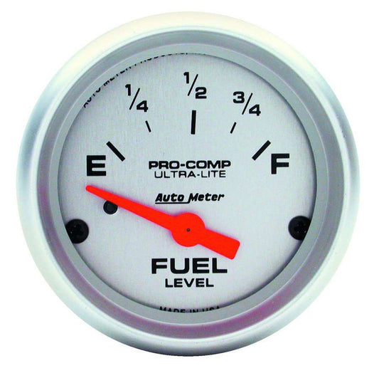 Fuel Level Gauge - Ultra-Lite - 73-10 ohm - Electric - Analog - Short Sweep - 2-1/16 in Diameter - Silver Face - Each