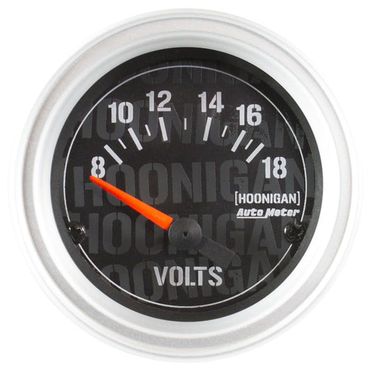 Voltmeter - Hoonigan Ultra-Lite - 8-18V - Electric - Analog - Short Sweep - 2-1/16 in Diameter - Black Face - Each