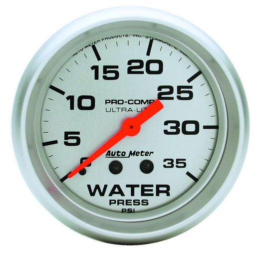 Water Pressure Gauge - Ultra-Lite - 0-35 psi - Mechanical - Analog - 2-5/8 in Diameter - Silver Face - Each