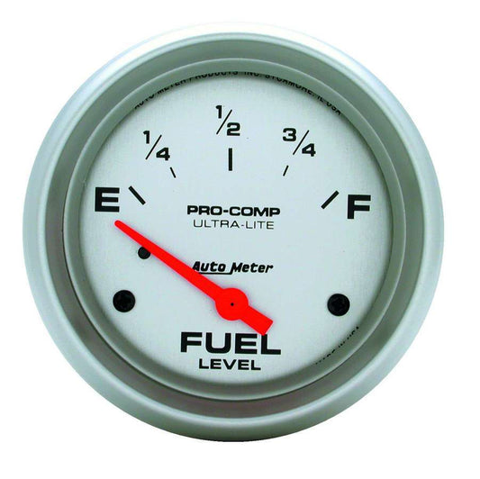 Fuel Level Gauge - Ultra-Lite - 240-33 ohm - Electric - Analog - Short Sweep - 2-5/8 in Diameter - Silver Face - Each