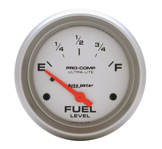 Fuel Level Gauge - Ultra-Lite - 0-30 ohm - Electric - Analog - Short Sweep - 2-5/8 in Diameter - Silver Face - Each