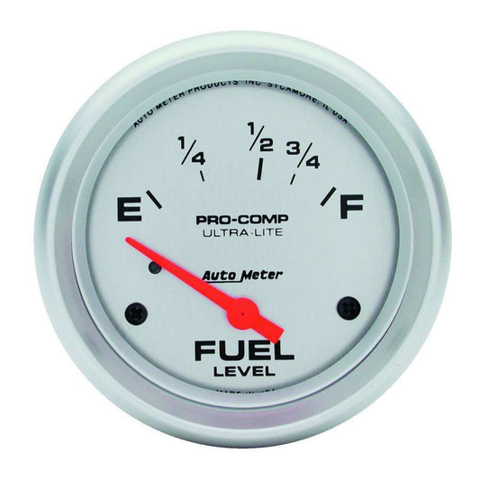 Fuel Level Gauge - Ultra-Lite - 16-158 ohm - Electric - Analog - Short Sweep - 2-5/8 in Diameter - Silver Face - Each